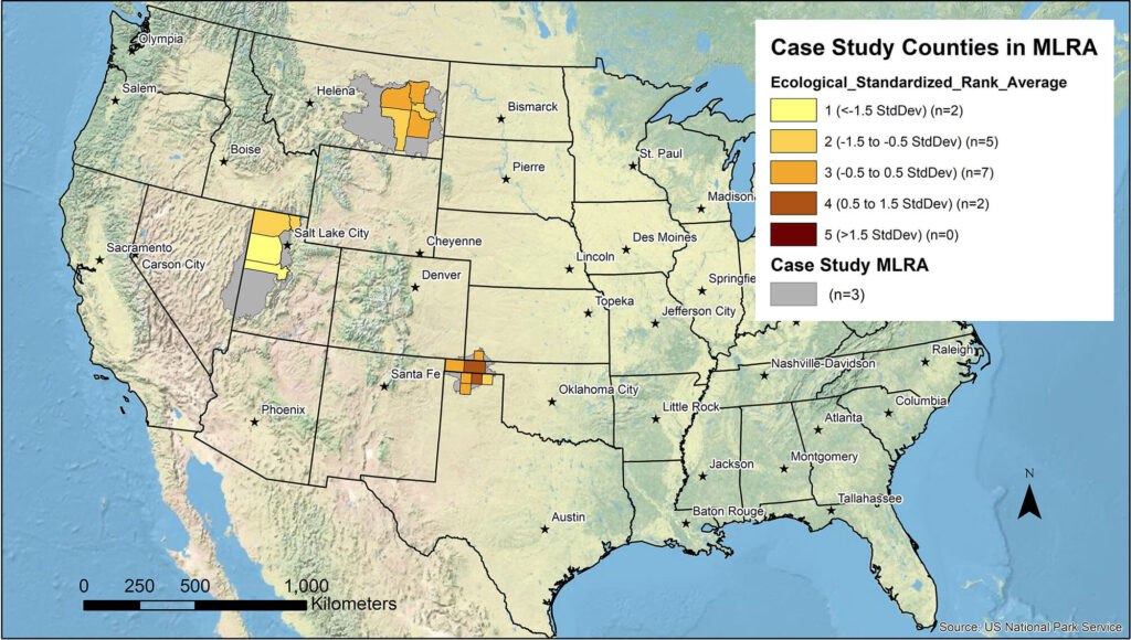 Case Study Counties in MLRA - Ecological Standardized Rank Average