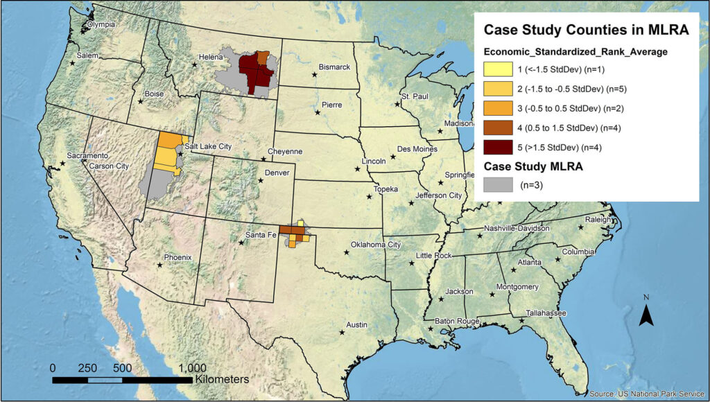 Case Study Counties in MLRA - Economic Standardized Rank Average