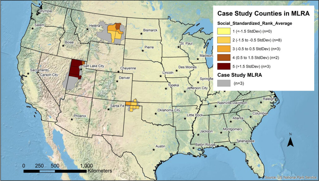 Case Study Counties in MLRA - Social Standardized Rank Average